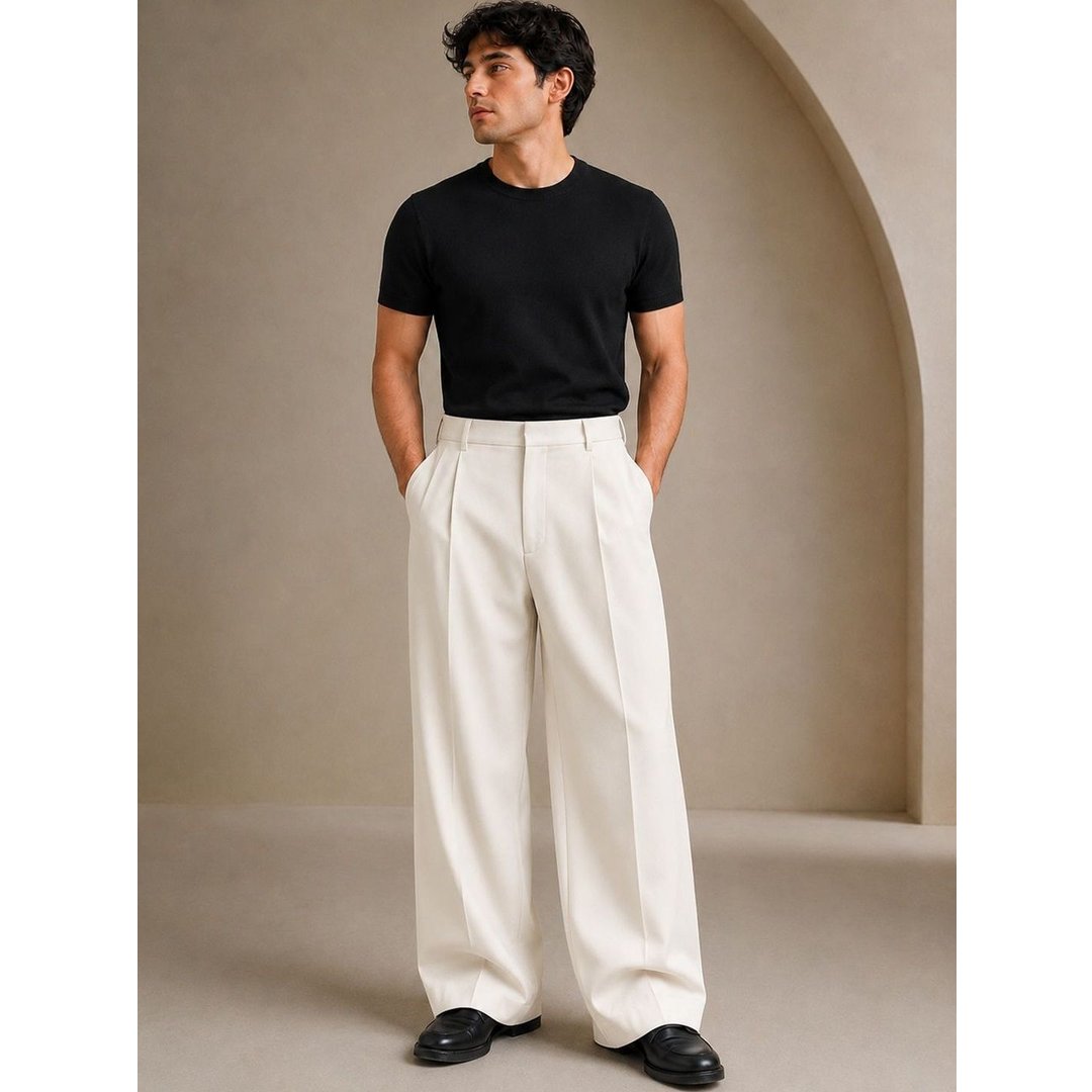 SENDIPO Men Smart Loose Fit High-Rise Pleated Trousers - Image 1