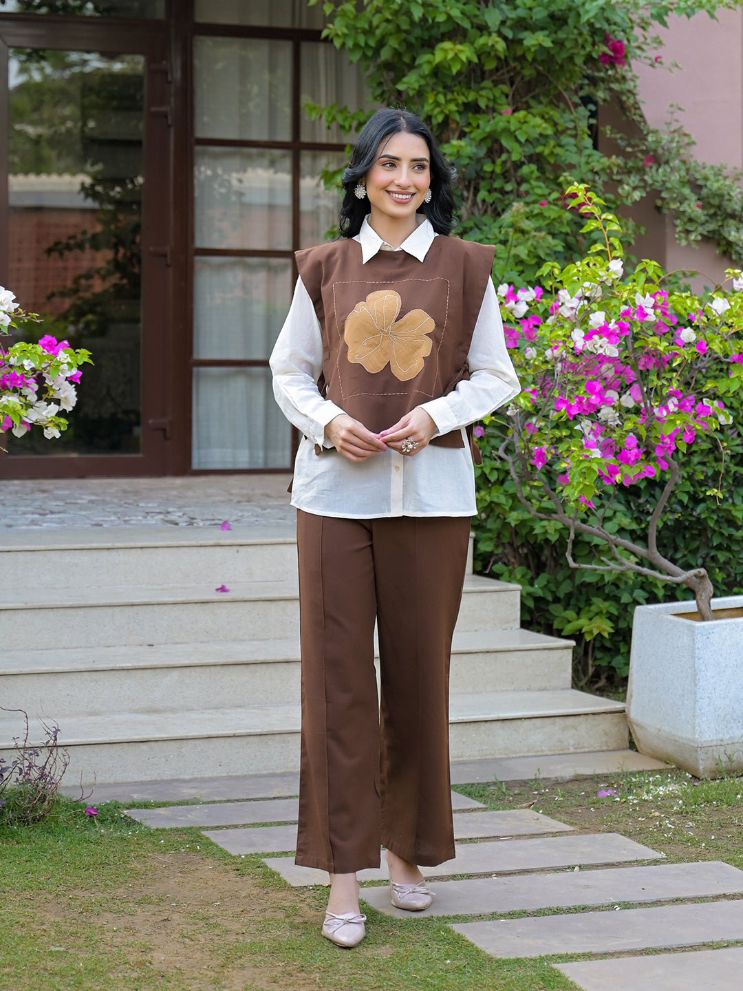 Zummer Coffee Brown Appliqué Jacket Co-Ord Set - Image 1