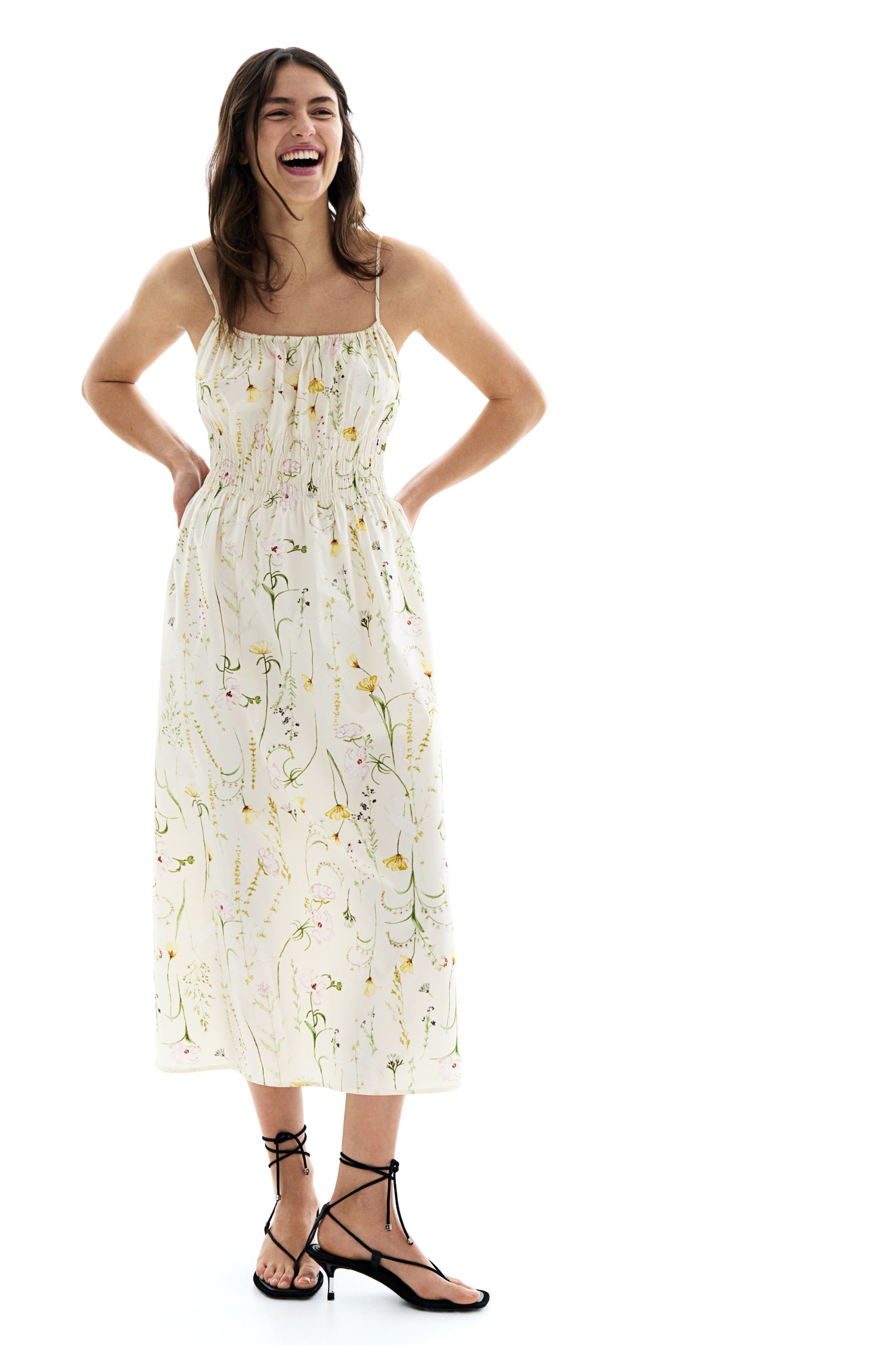 Smock-detail poplin dress