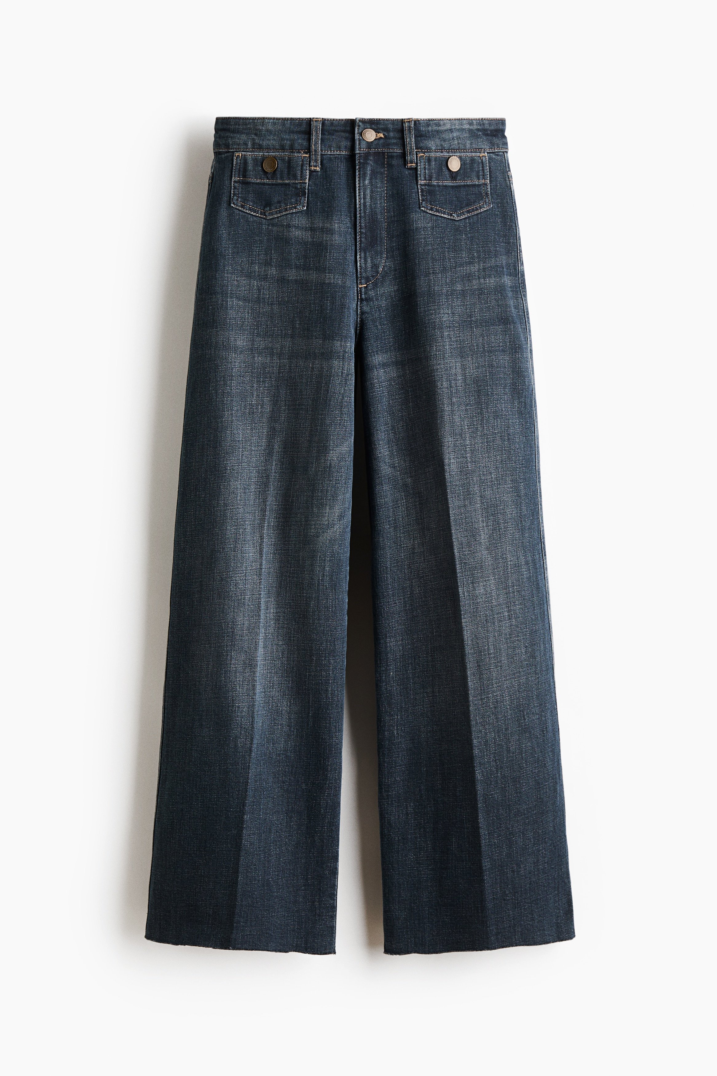 H & M - Wide High Waist Ankle Jeans - Blue