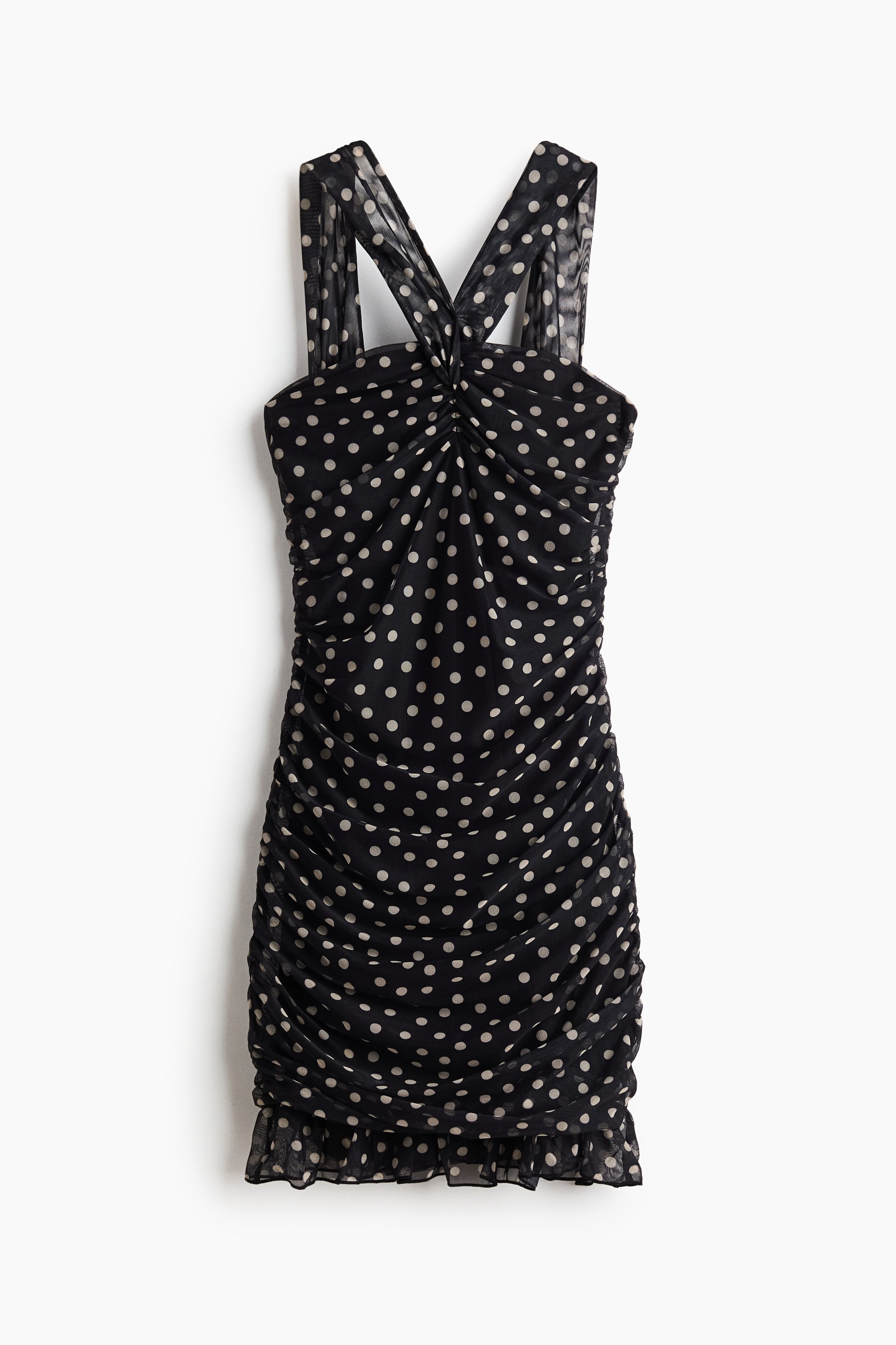 H & M - Ruched mesh dress - Black